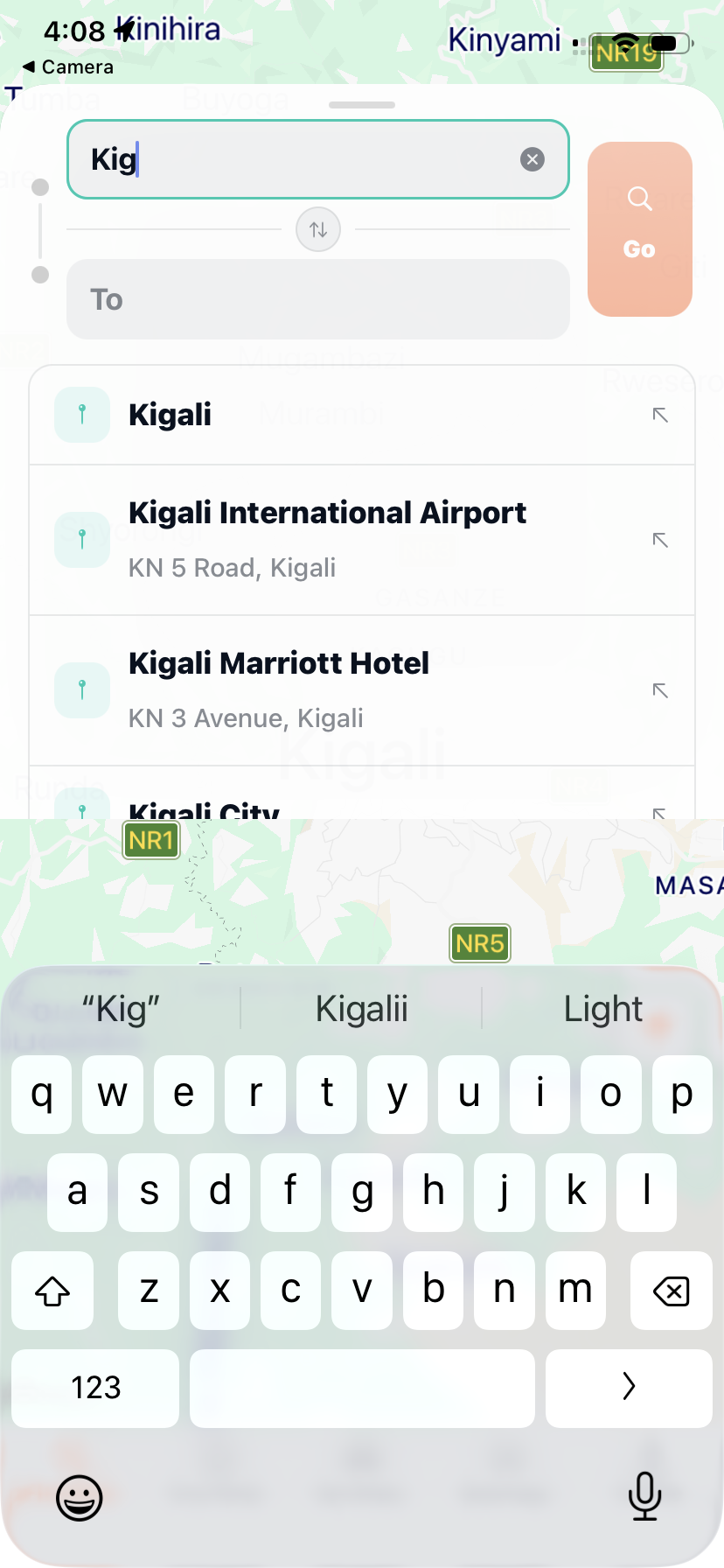 Searching for Kigali destinations in WeShare